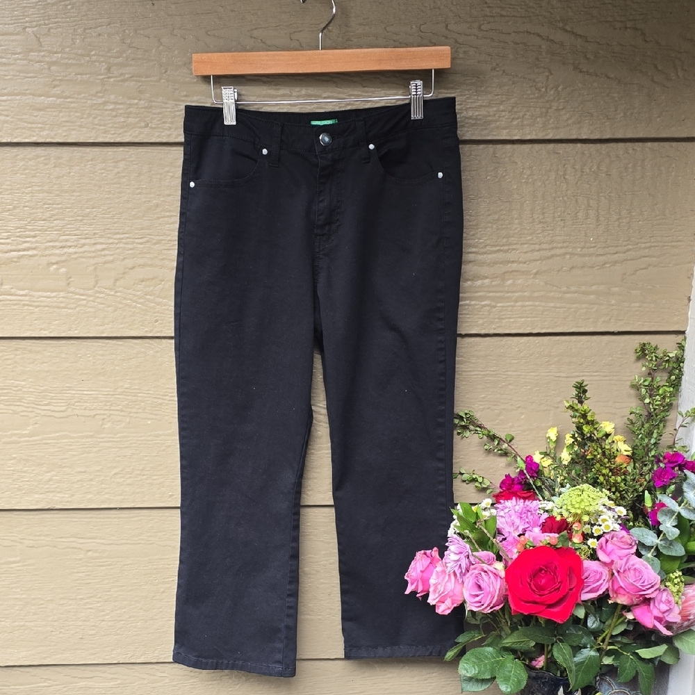 United Colors of Benetton Black Cropped Straight Leg Pants Size 8 - Picture 2 of 10